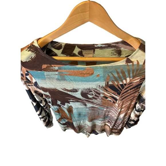 Chico's Multicolor Patterned Boatneck 3/4 Sleeve Top Sz S - Picture 5 of 10
